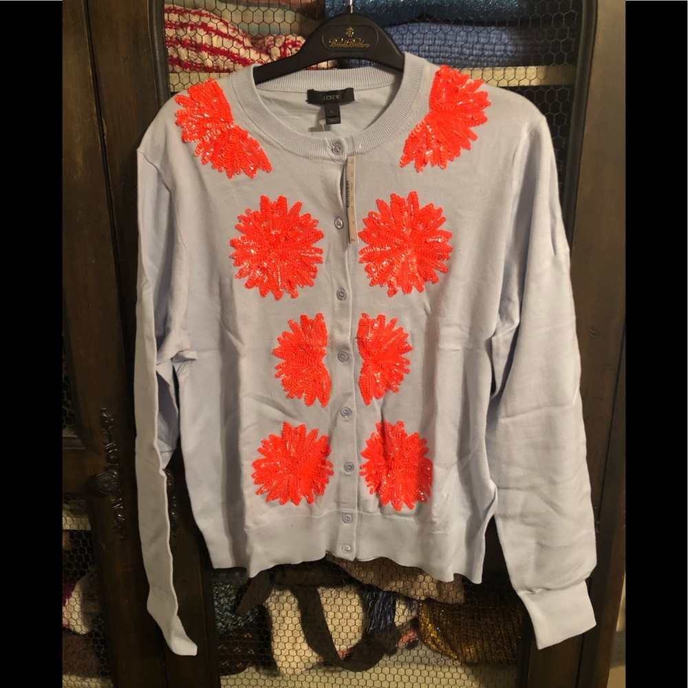 J.Crew flower 🌸 sequins garden cardigan neon 🍊